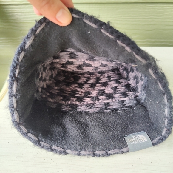 The North Face Beanie Thick Knit Black & Gray Warm Hat Wool Blend Unisex - Picture 6 of 8